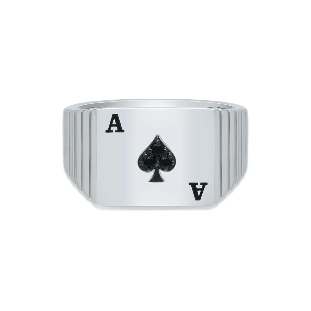 Men's Black Diamond Accent Ace of Spades Card Ring in Black Rhodium Sterling Silver – Image 1 of 4