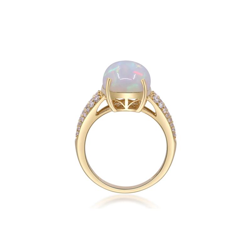 Ethiopian Opal Cabochon &amp; Diamond Thick Band Ring in 10K Yellow Gold &#40;3/8 ct. tw.&#41; – Image 2 of 5