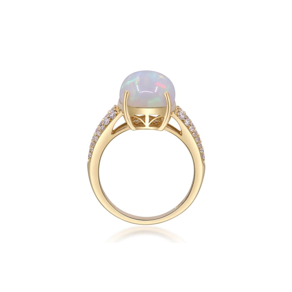 Ethiopian Opal Cabochon &amp; Diamond Thick Band Ring in 10K Yellow Gold (3/8 ct. tw.) – Image 2 of 5