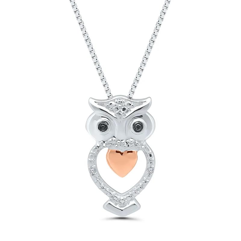 Owl Pendant with Black Diamond Accents in Sterling Silver – Image 1 of 4