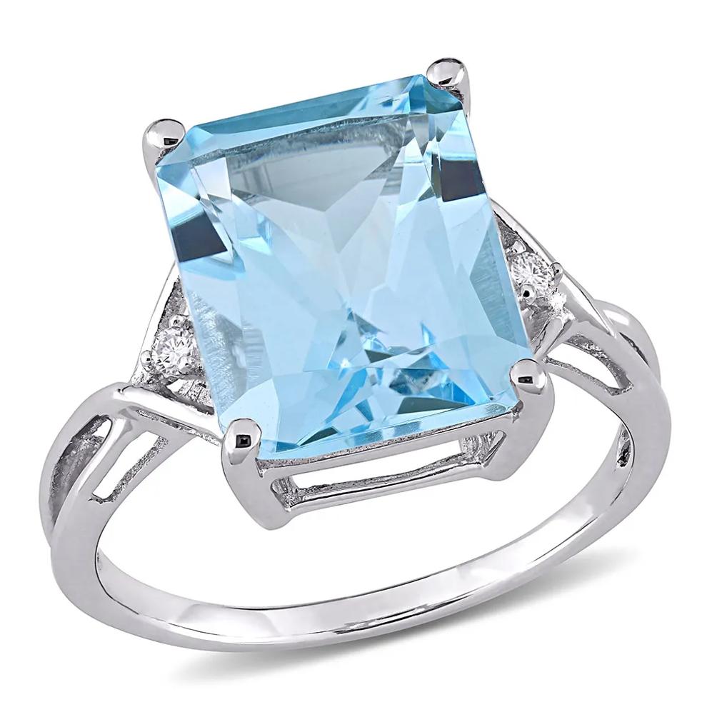Emerald-Cut Blue Topaz &amp; White Topaz Ring in Sterling Silver – Image 4 of 5