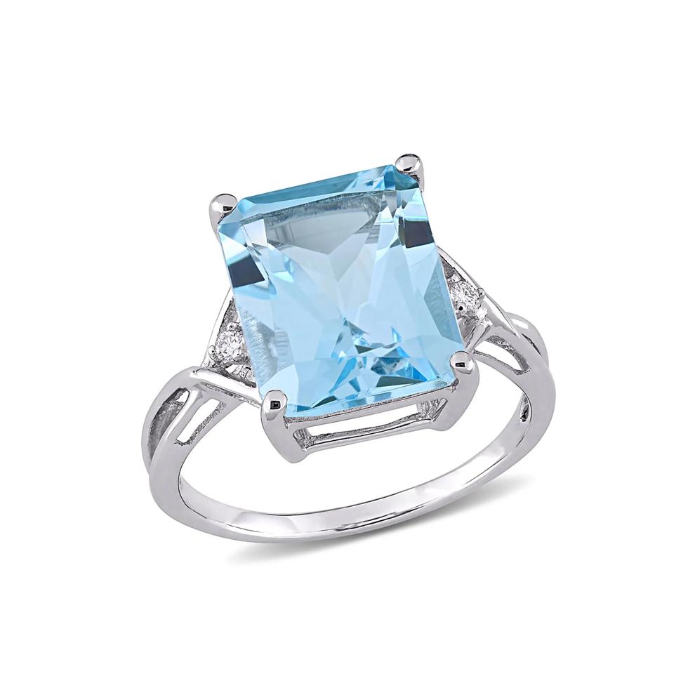Emerald-Cut Blue Topaz &amp; White Topaz Ring in Sterling Silver – Image 4 of 6