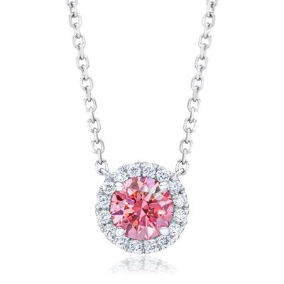 Lab Grown Diamond Fancy Pink Halo Pendant in 14K White Gold (7/8 ct. tw.)