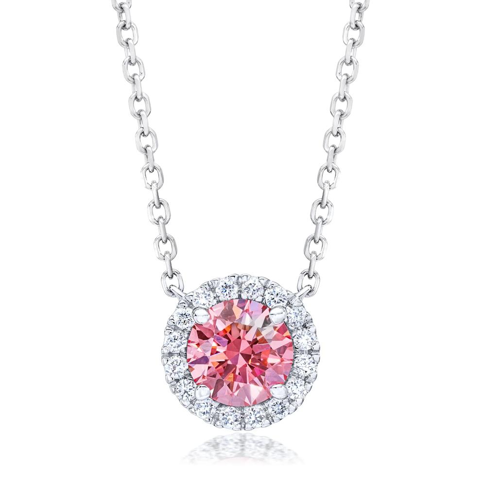 Lab Grown Diamond Fancy Pink Halo Pendant in 14K White Gold (7/8 ct. tw.) – Image 1 of 2