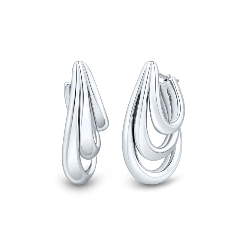 Graduated Triple-Row Hoop Earrings in Sterling Silver – Image 2 of 2