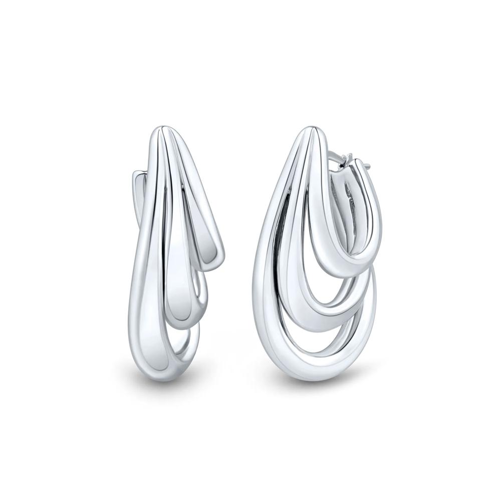Graduated Triple-Row Hoop Earrings in Sterling Silver – Image 2 of 2