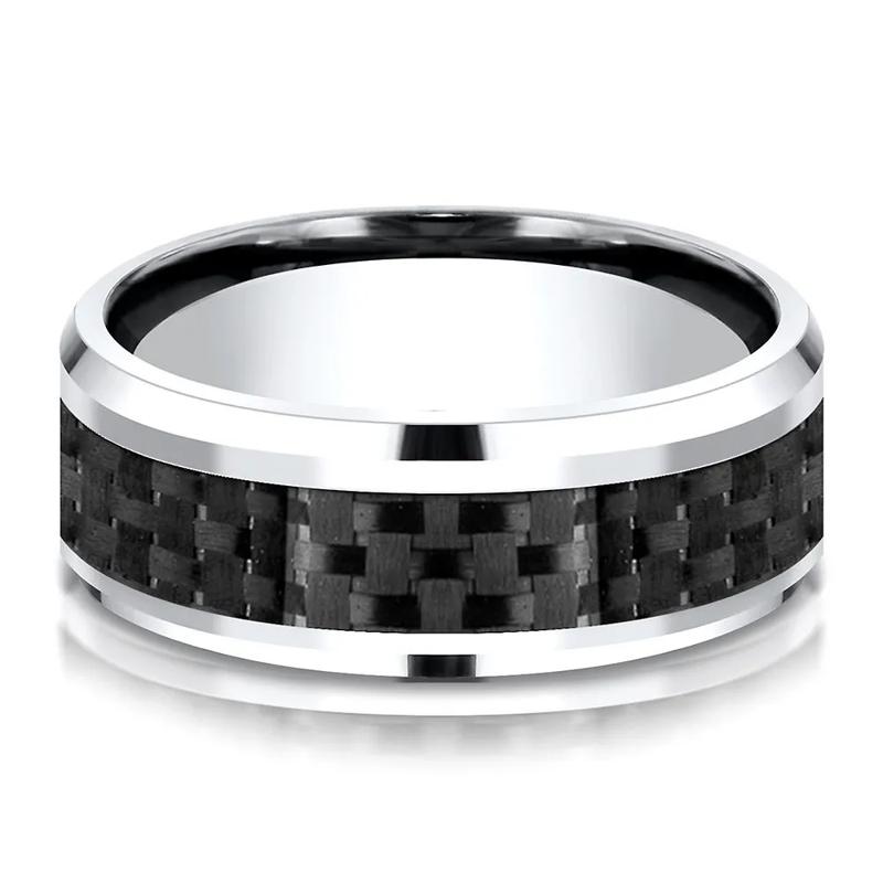 Men&#39;s Carbon Fiber Inlay Band in White Cobalt, 8MM – Image 1 of 3