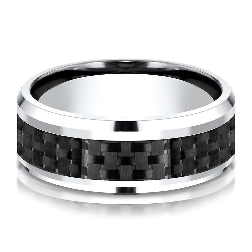 Men's Carbon Fiber Inlay Band in White Cobalt, 8MM – Image 1 of 3