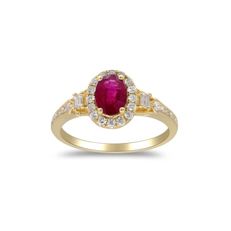 Ruby &amp; Diamond Halo Ring in 10K Yellow Gold &#40;1/3 ct. tw.&#41; – Image 4 of 5