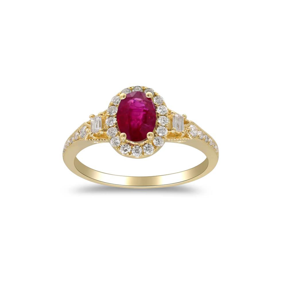 Ruby &amp; Diamond Halo Ring in 10K Yellow Gold (1/3 ct. tw.) – Image 4 of 5