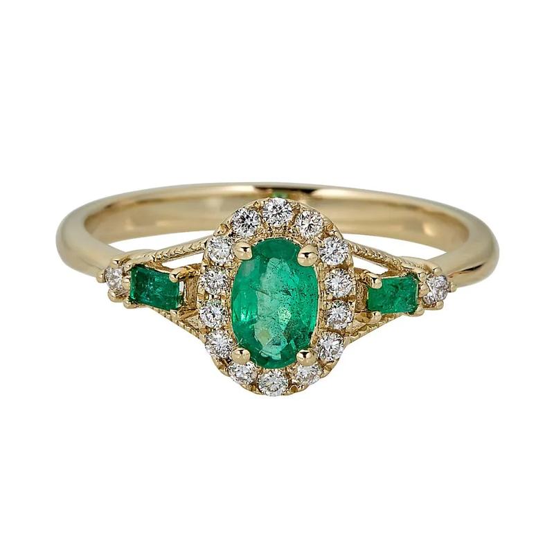 Emerald &amp; 1/7 ct. tw. Diamond Ring in 10K Yellow Gold – Image 1 of 3