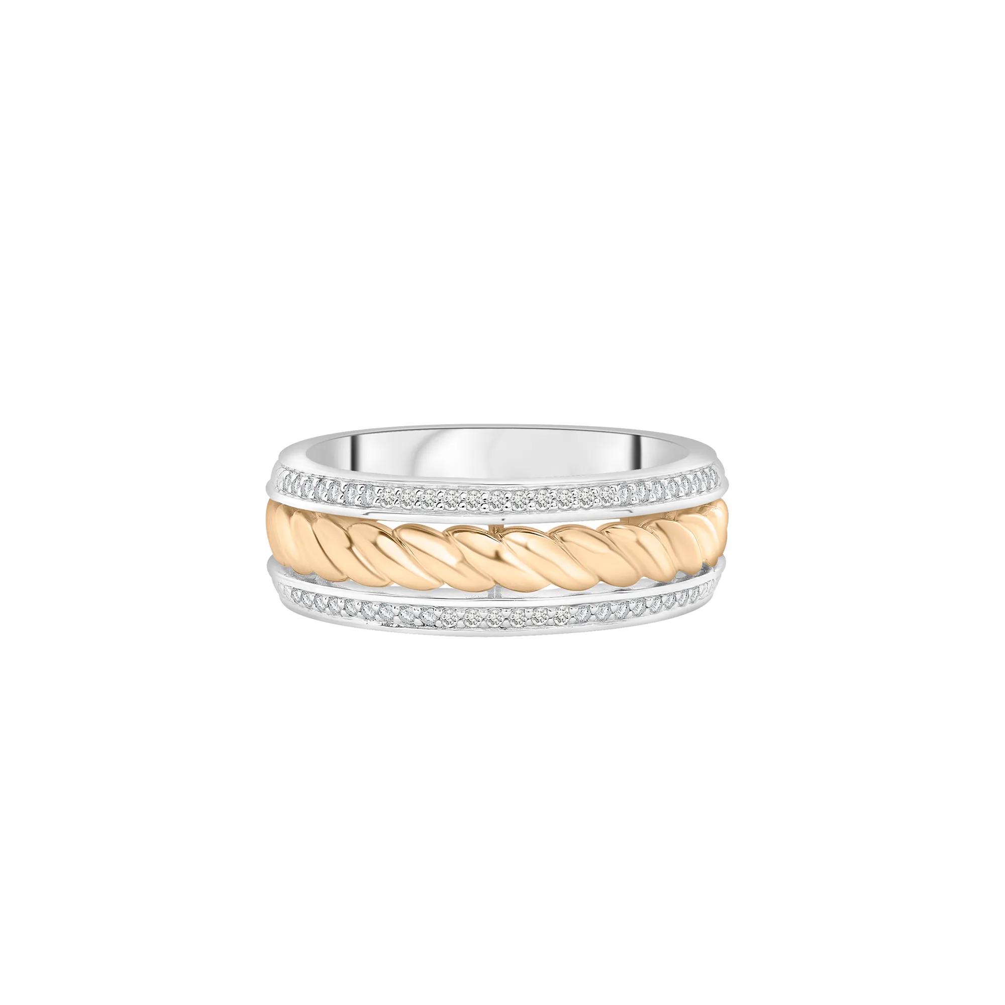 Men's Diamond Rope Twist Ring in Sterling Silver and 10K Yellow
