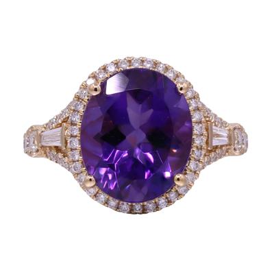 Oval Amethyst & Diamond Halo Ring in 14K Yellow Gold (1/2 ct. tw.)