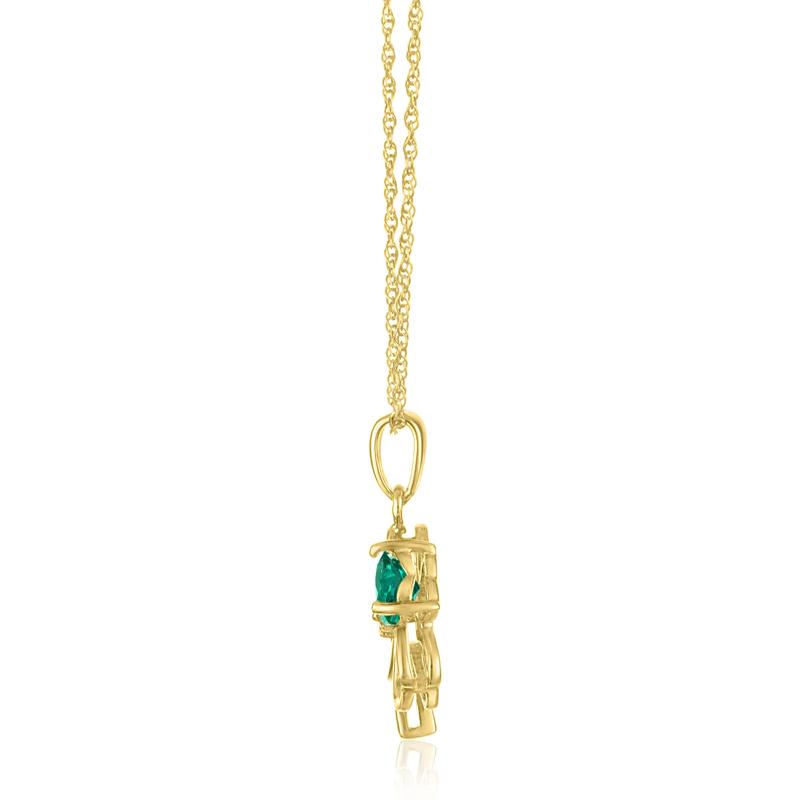 Lab-Created Emerald and Diamond Accent Clover Pendant in 10K Yellow Gold – Image 2 of 3