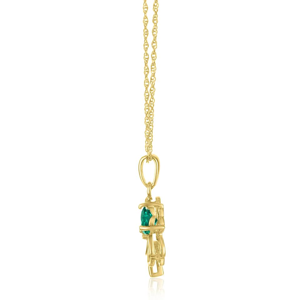 Lab-Created Emerald and Diamond Accent Clover Pendant in 10K Yellow Gold – Image 2 of 3