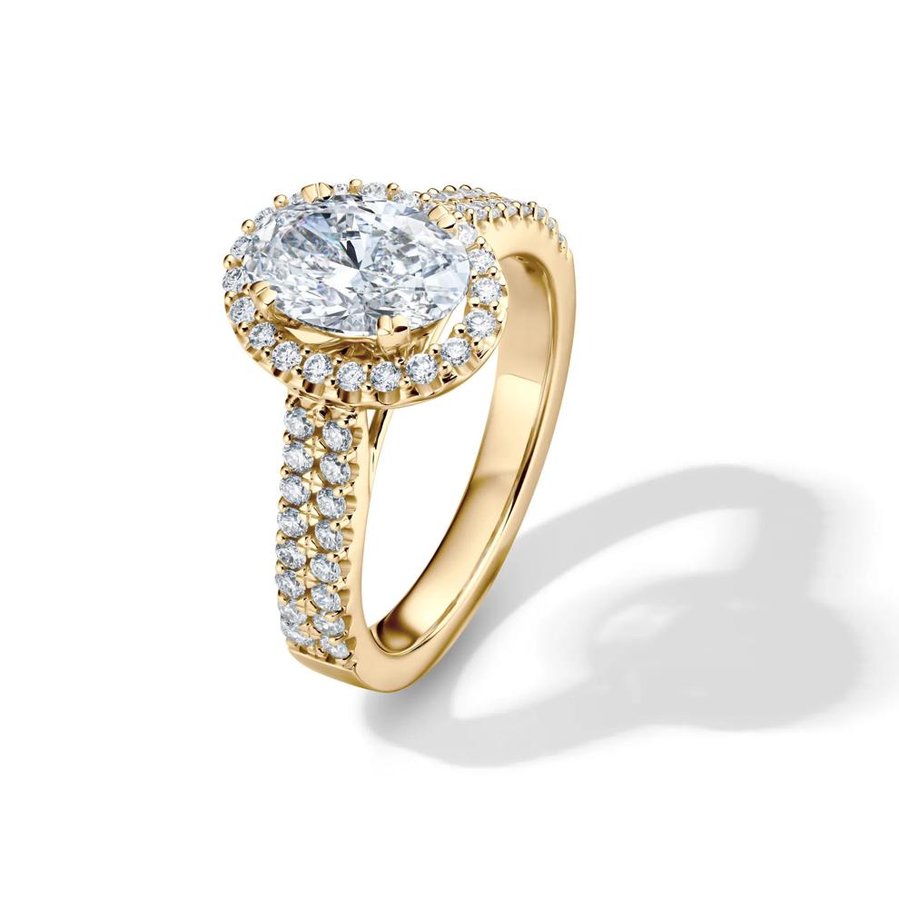 Lab Grown Diamond Oval Halo Engagement Ring in 14K Yellow Gold (2 ct. tw.) – Image 4 of 5