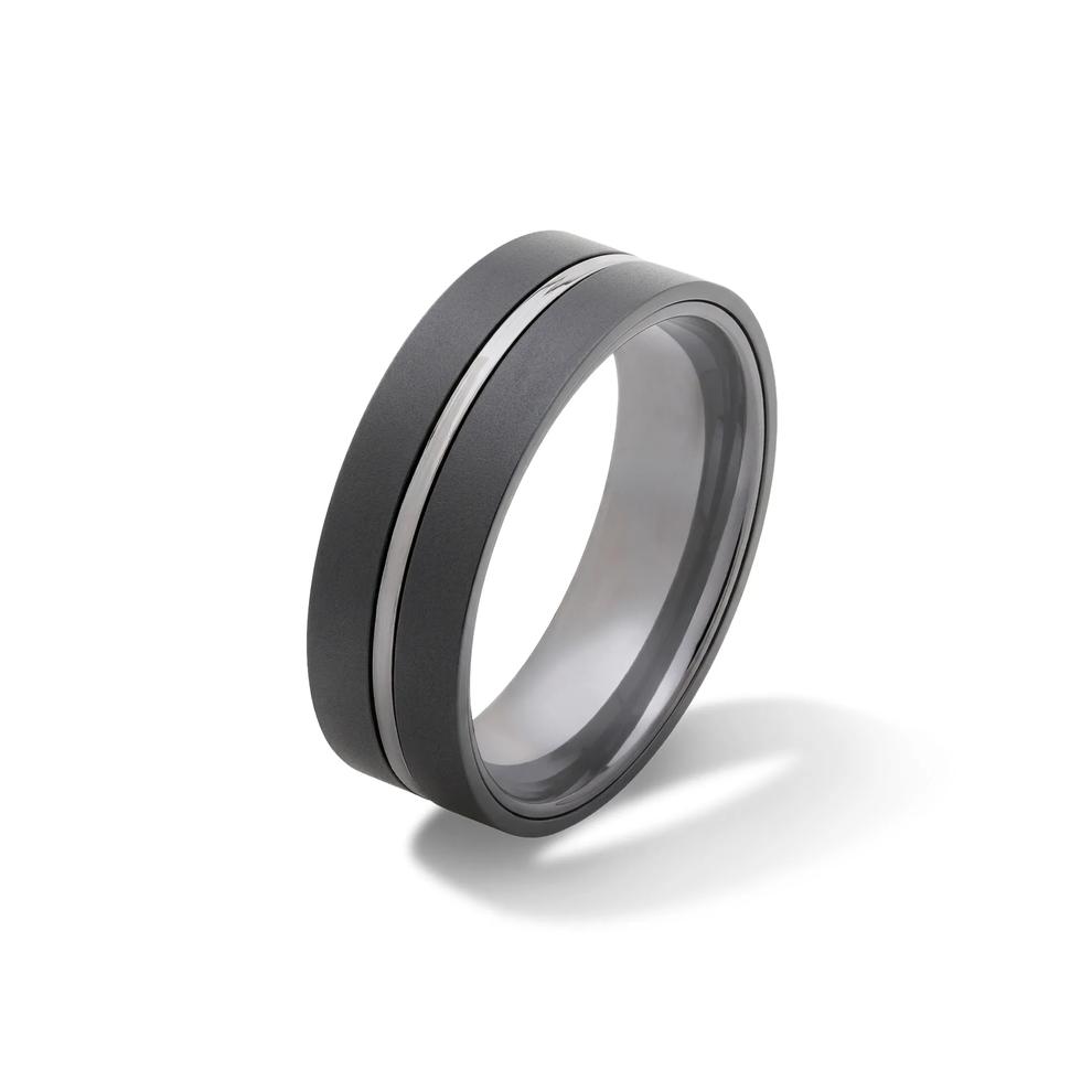 Men&rsquo;s Zirconium Inlay Wedding Band in Tantalum, 7mm – Image 4 of 4