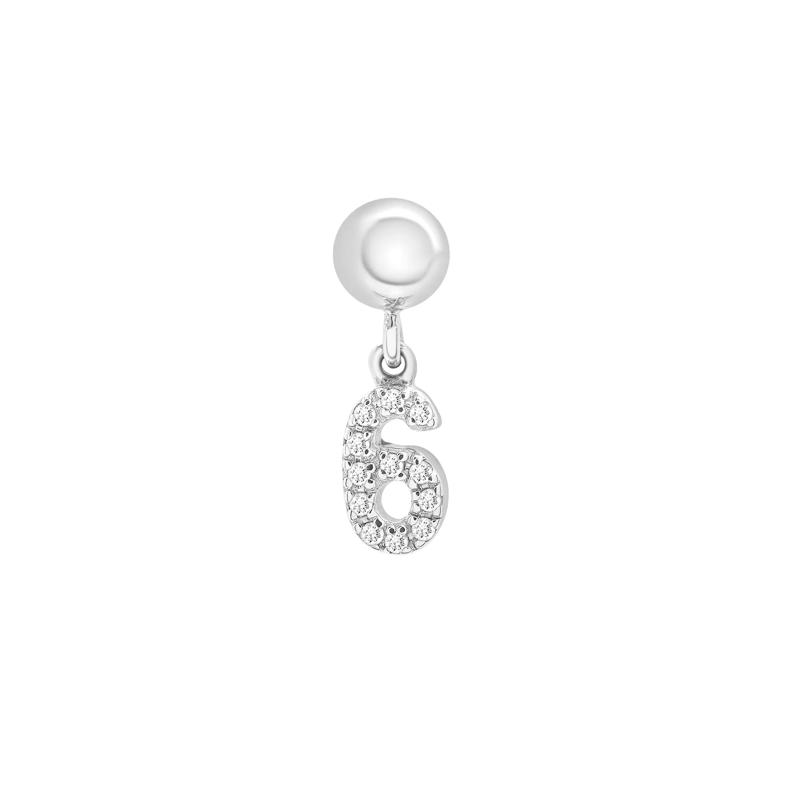 Diamond Accent  Number 6 Bead Charm in Sterling Silver – Image 1 of 3
