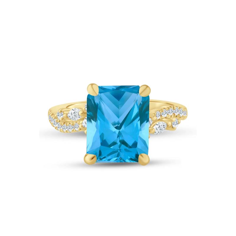 Swiss Blue Topaz and Lab Grown Diamond Engagement Ring in 14K Yellow Gold &#40;3/8 ct. tw.&#41; – Image 1 of 4