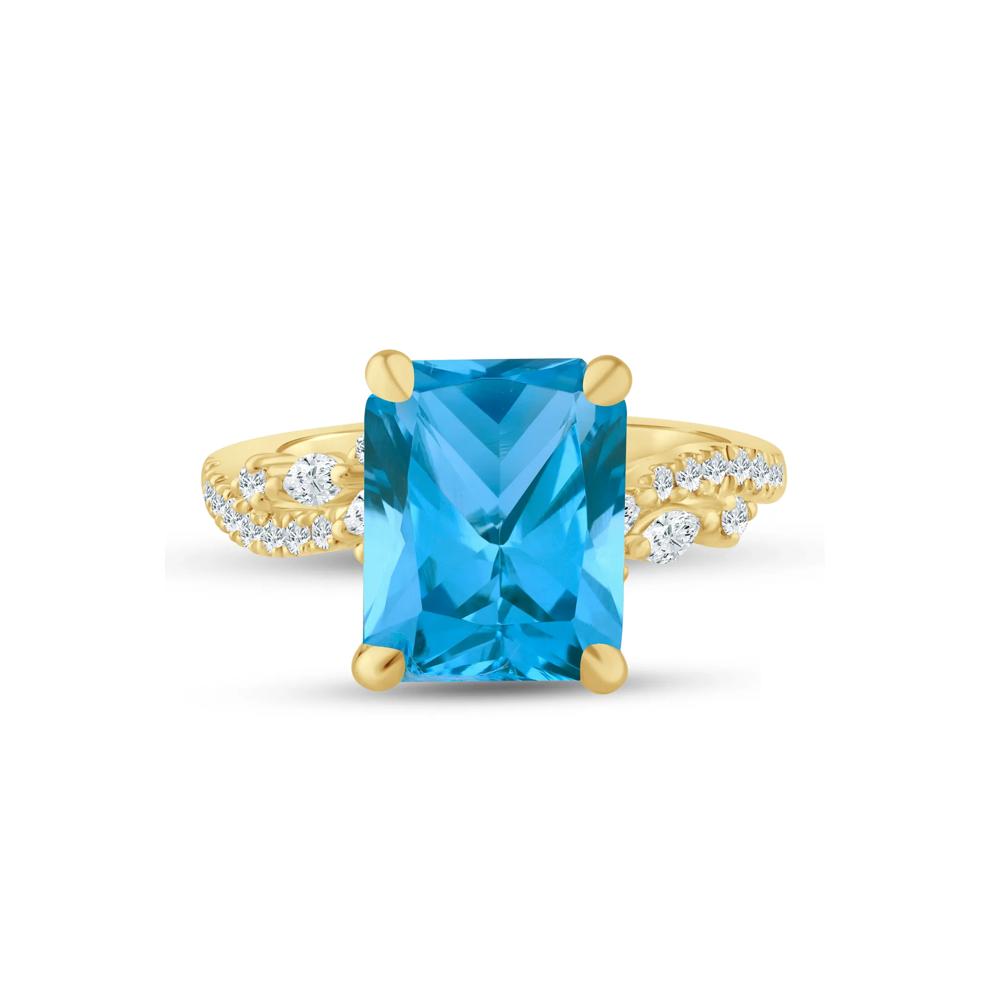 Swiss Blue Topaz and Lab Grown Diamond Engagement Ring in 14K Yellow Gold (3/8 ct. tw.) – Image 1 of 4