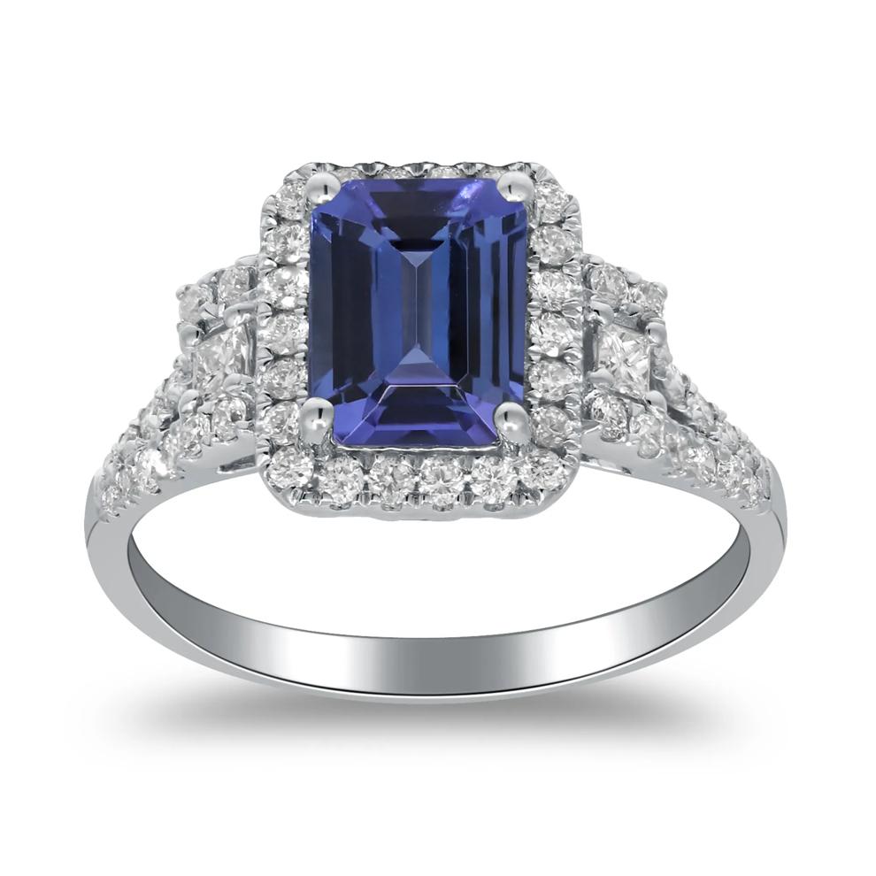 Limited Edition Emerald-Cut Tanzanite &amp; Diamond Ring in 14K White Gold (1/2 ct. tw.) – Image 1 of 4