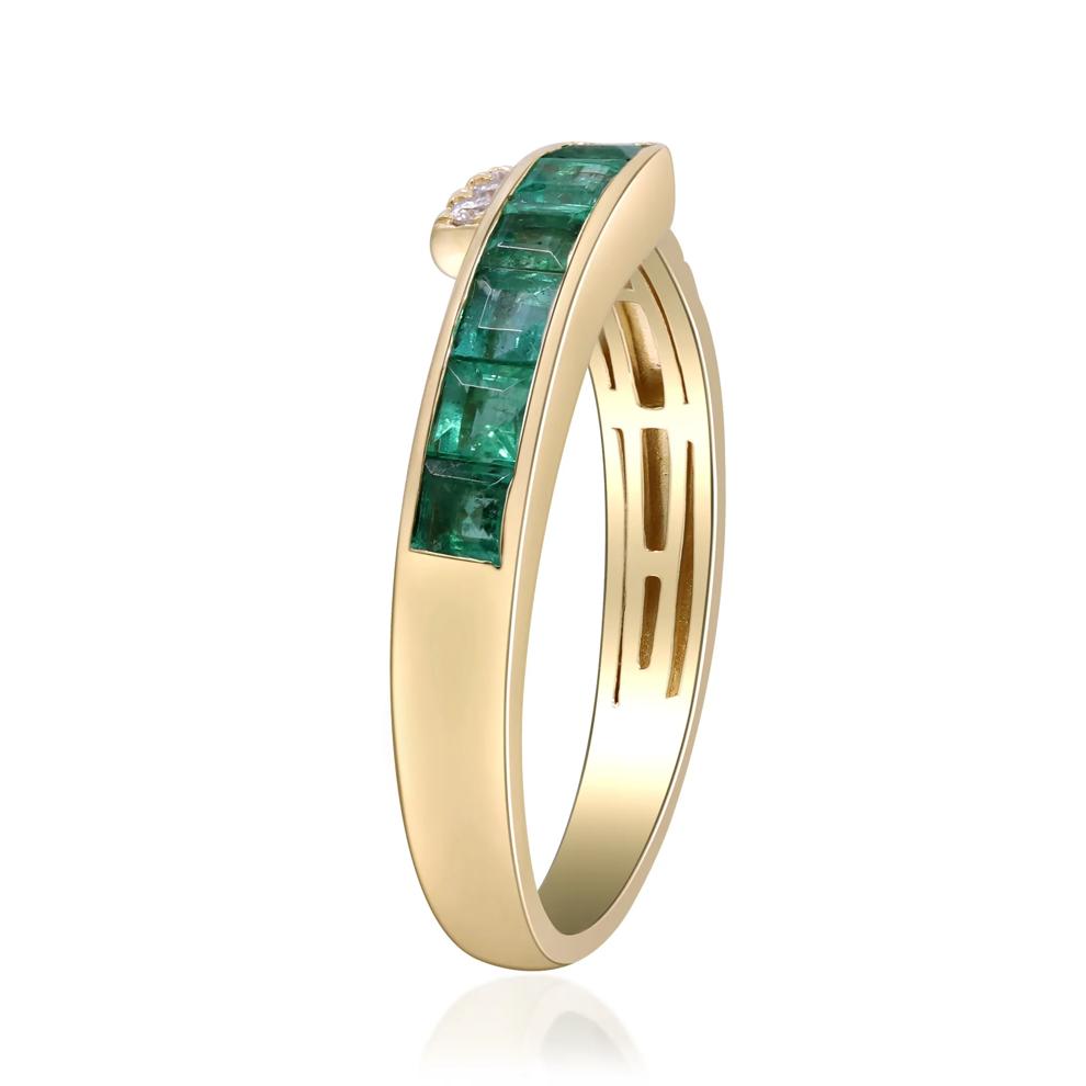 Princess-Cut Emerald &amp; Round Diamond Bypass Ring in 10K Yellow Gold (1/7 ct. tw.) – Image 3 of 5