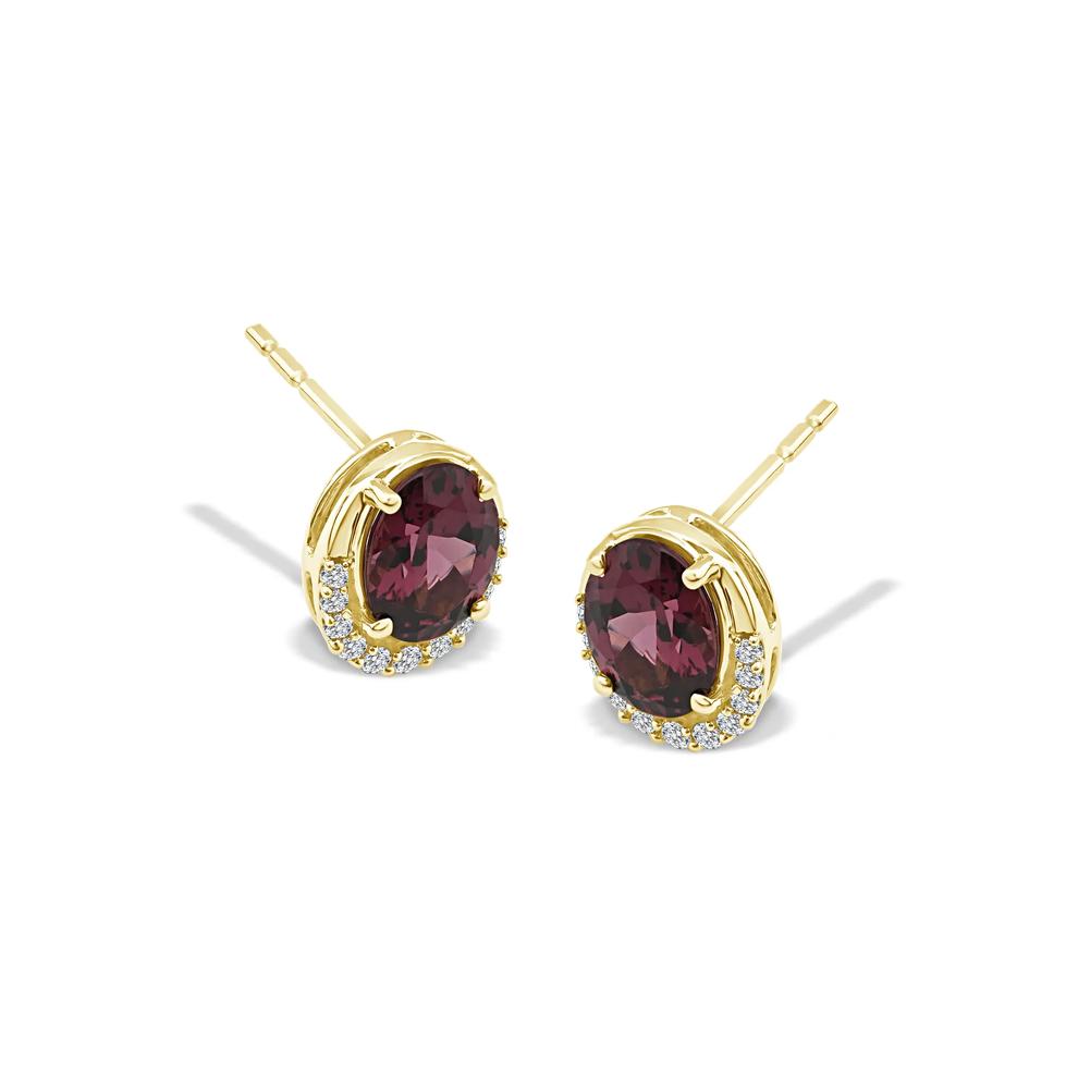 Garnet &amp; Diamond Stud Earrings in 10K Yellow Gold (1/10 ct. tw.) – Image 1 of 2
