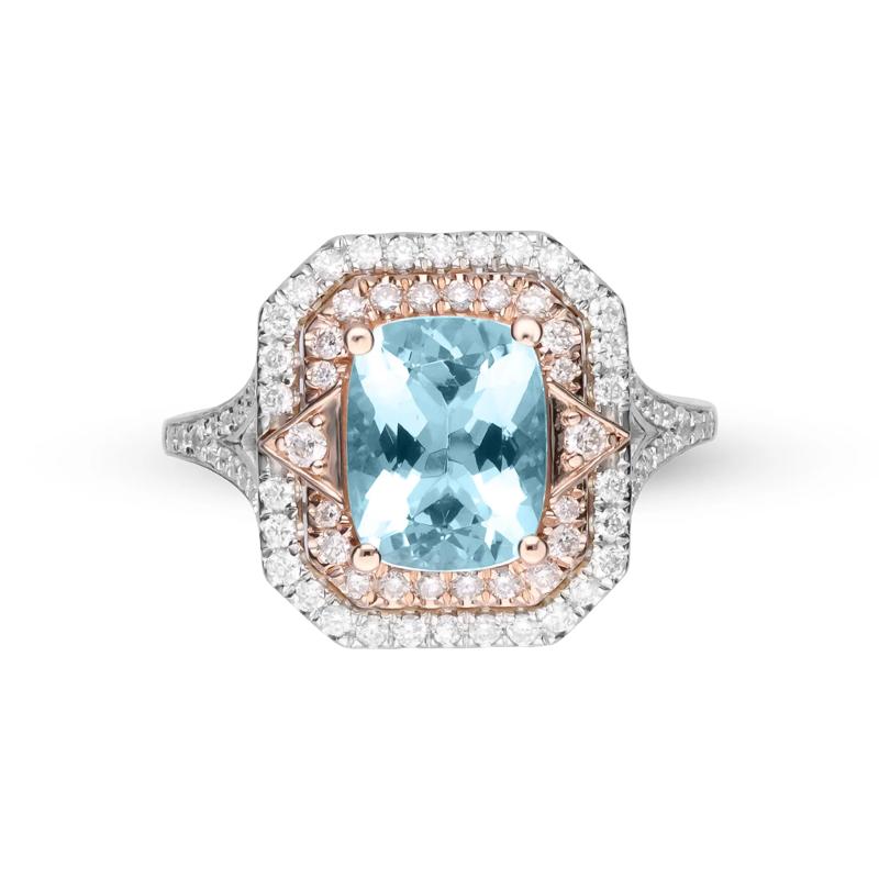 Aquamarine and Diamond Ring in 14K White and Rose Gold &#40;1/5 ct. tw.&#41; – Image 1 of 5