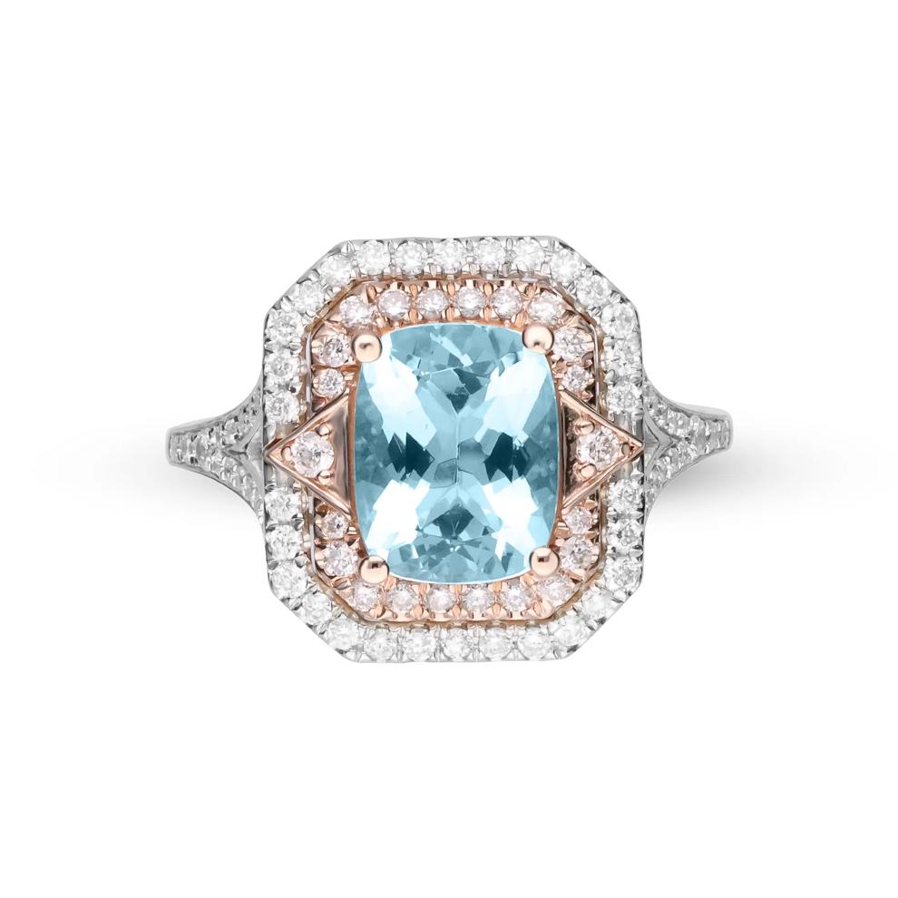 Aquamarine and Diamond Ring in 14K White and Rose Gold (1/5 ct. tw.) – Image 1 of 5