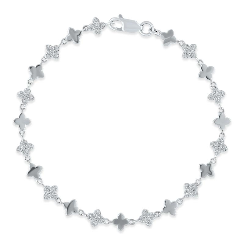 Diamond Clover Line Bracelet in Sterling Silver &#40;1/5 ct. tw.&#41; – Image 1 of 1