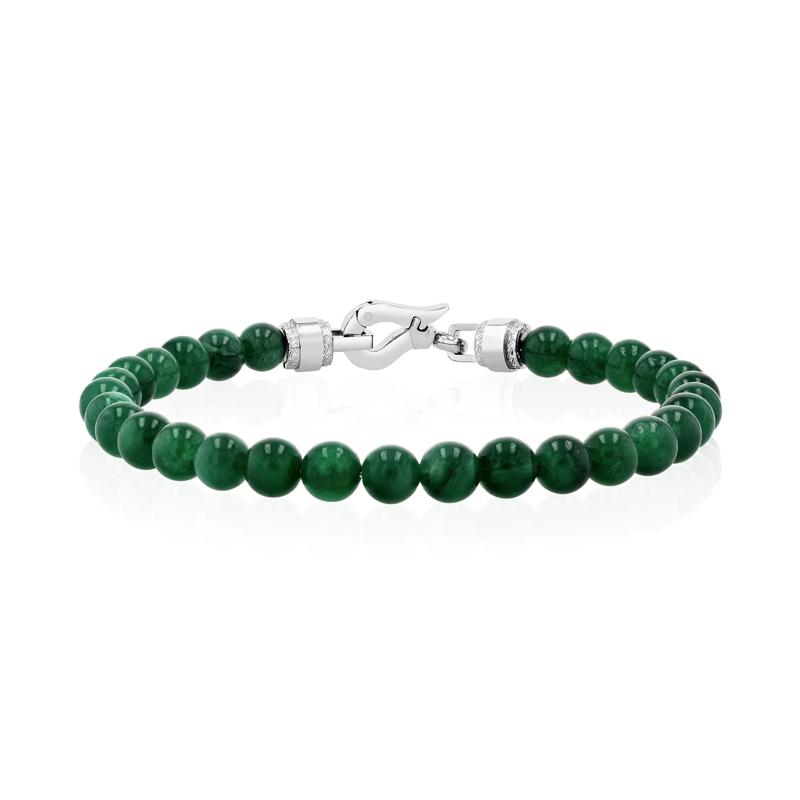 Men&#39;s Jade Bead Bracelet in Stainless Steel – Image 1 of 5