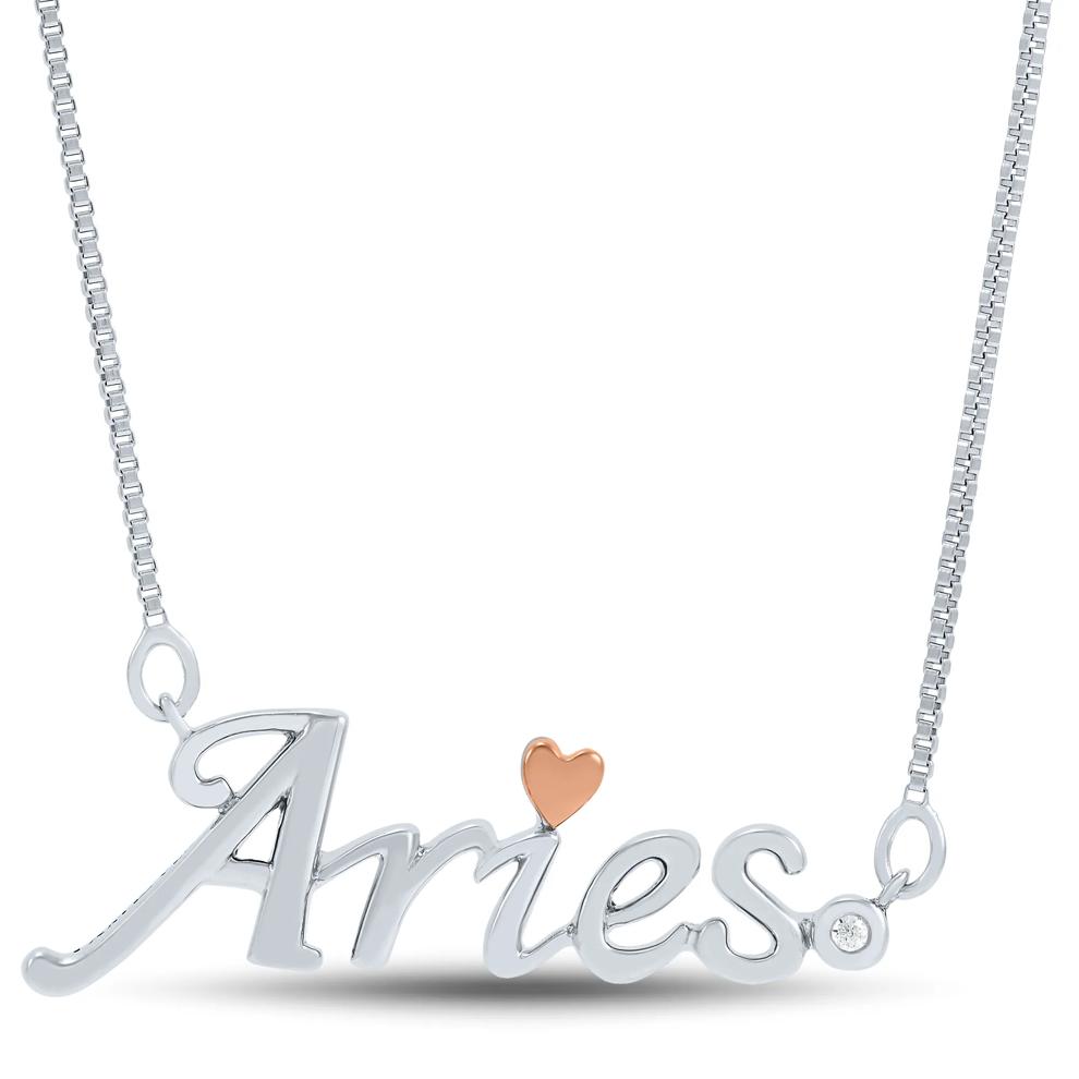 Diamond Accent Aries Zodiac Pendant in Sterling Silver and 14K Rose Gold  – Image 1 of 3