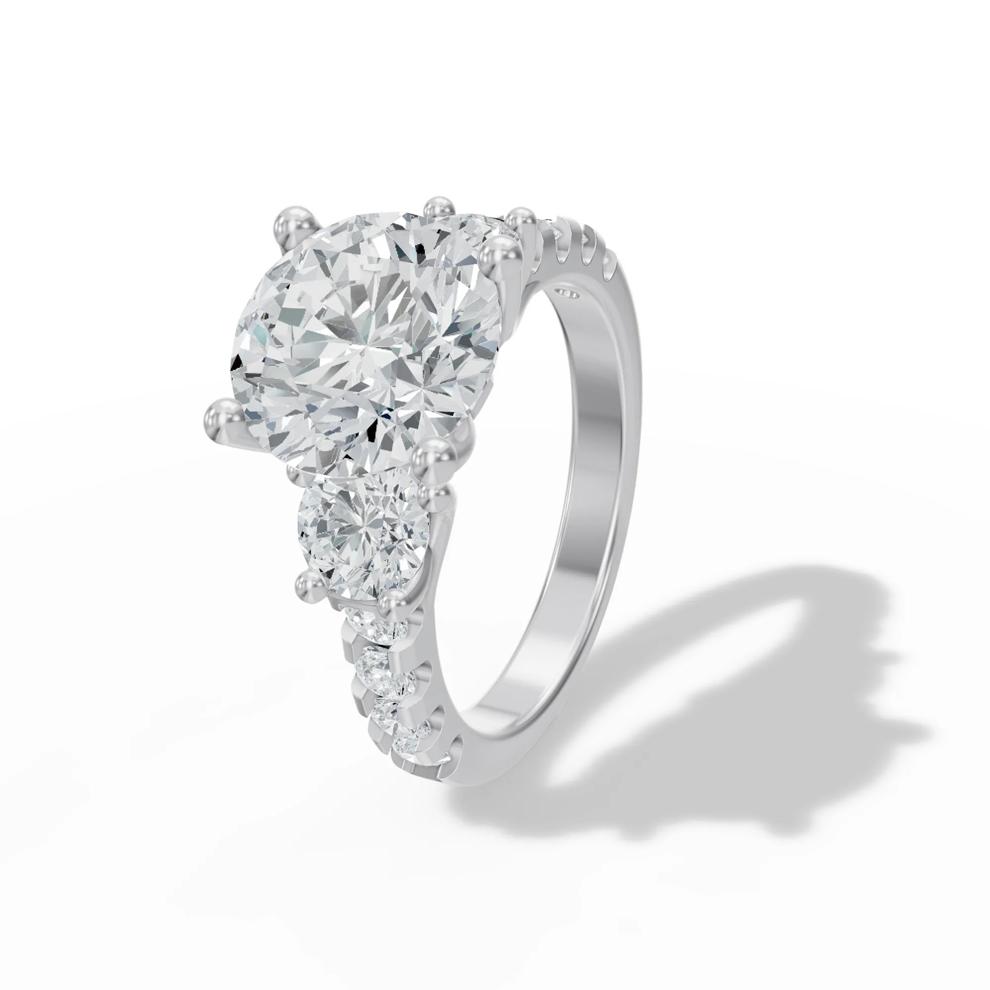 Lab Grown Diamond Round Center Three-Stone Ring in 14K White Gold (5 ct. tw.) – Image 4 of 4