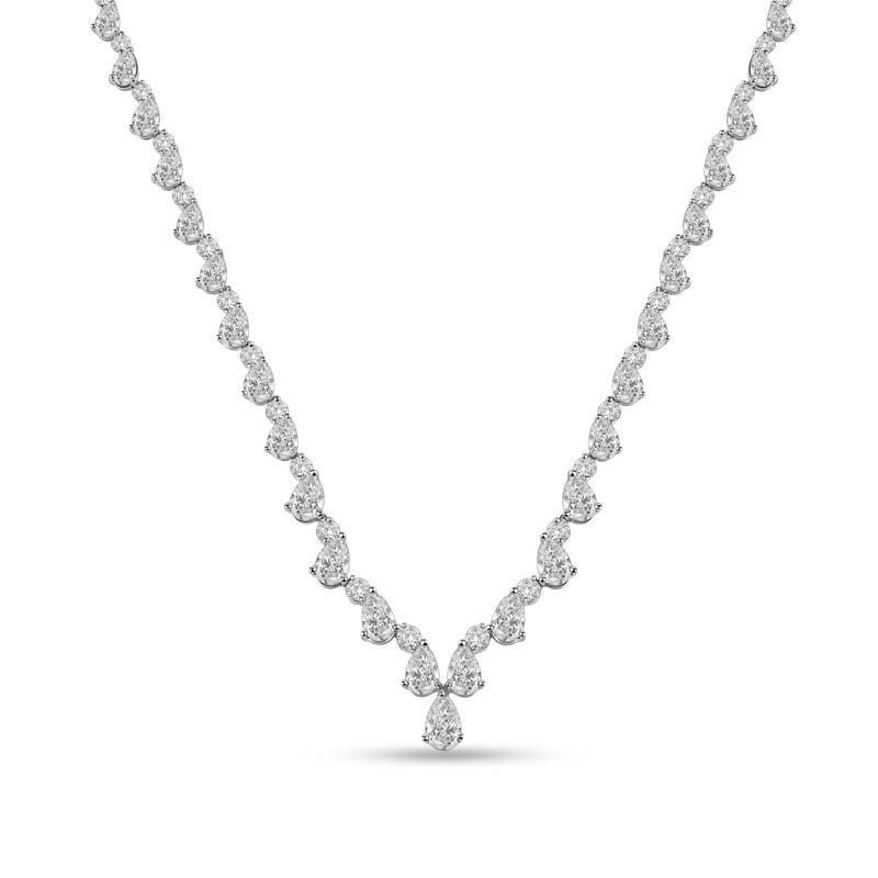 Lab Grown Diamond Pear and Round V-Necklace in 14K White Gold &#40;20 ct. tw.&#41; – Image 1 of 4