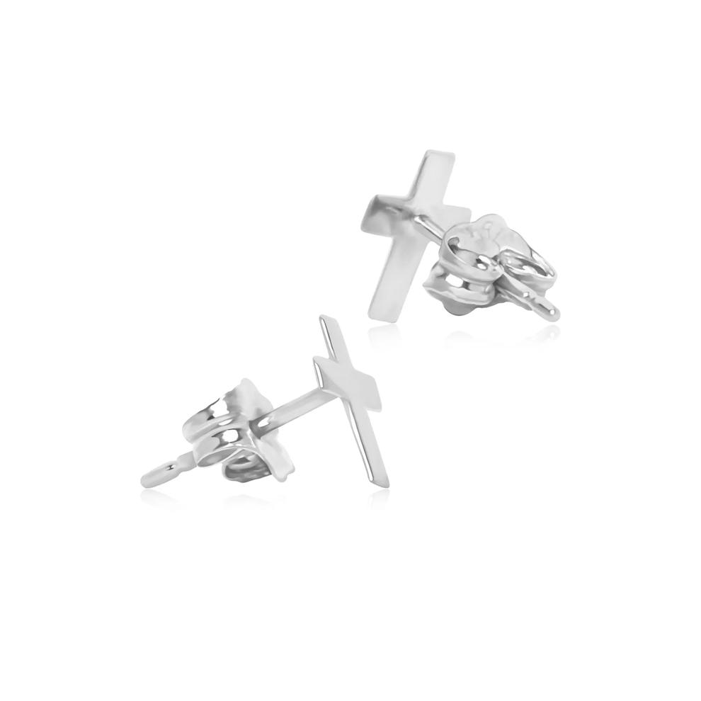 Cross Stud Earrings in 14K White Gold – Image 2 of 2