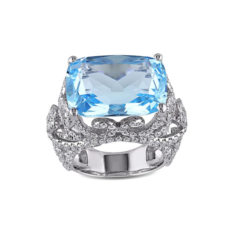 Sky Blue Topaz and Diamond Ring in 14K White Gold &#40;2 1/3 ct. tw.&#41; – Image 1 of 7