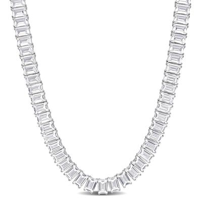 Lab Created Baguette-Shaped White Sapphire Necklace in Sterling Silver