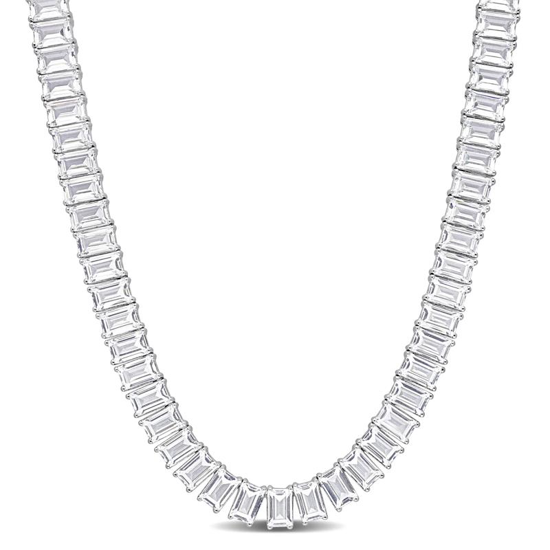 Lab Created Baguette-Shaped White Sapphire Necklace in Sterling Silver – Image 1 of 6