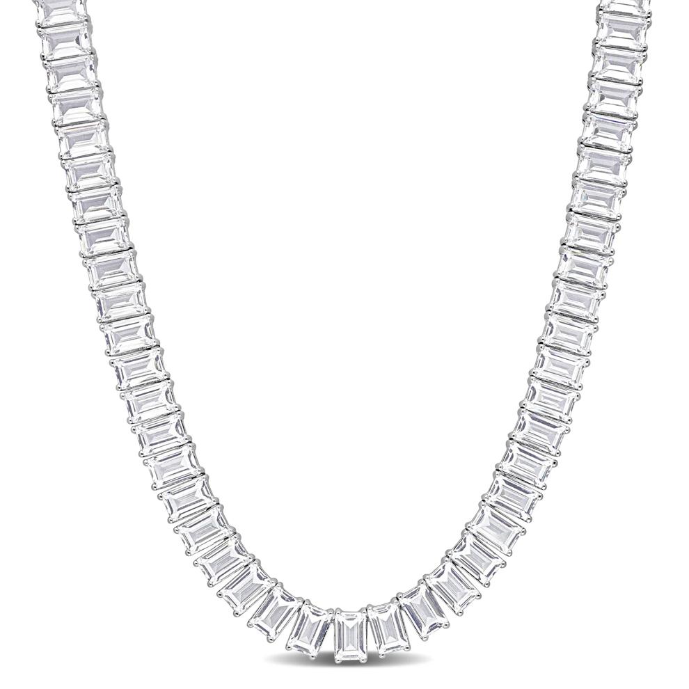 Lab Created Baguette-Shaped White Sapphire Necklace in Sterling Silver – Image 1 of 6
