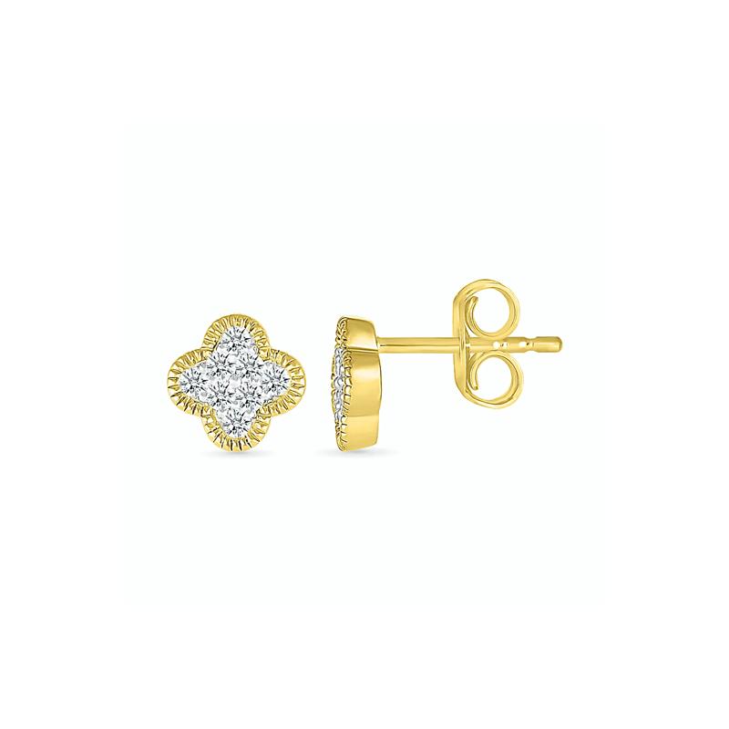 Diamond Clover Stud Earrings in 10K Yellow Gold &#40;1/6 ct. tw.&#41; – Image 3 of 3