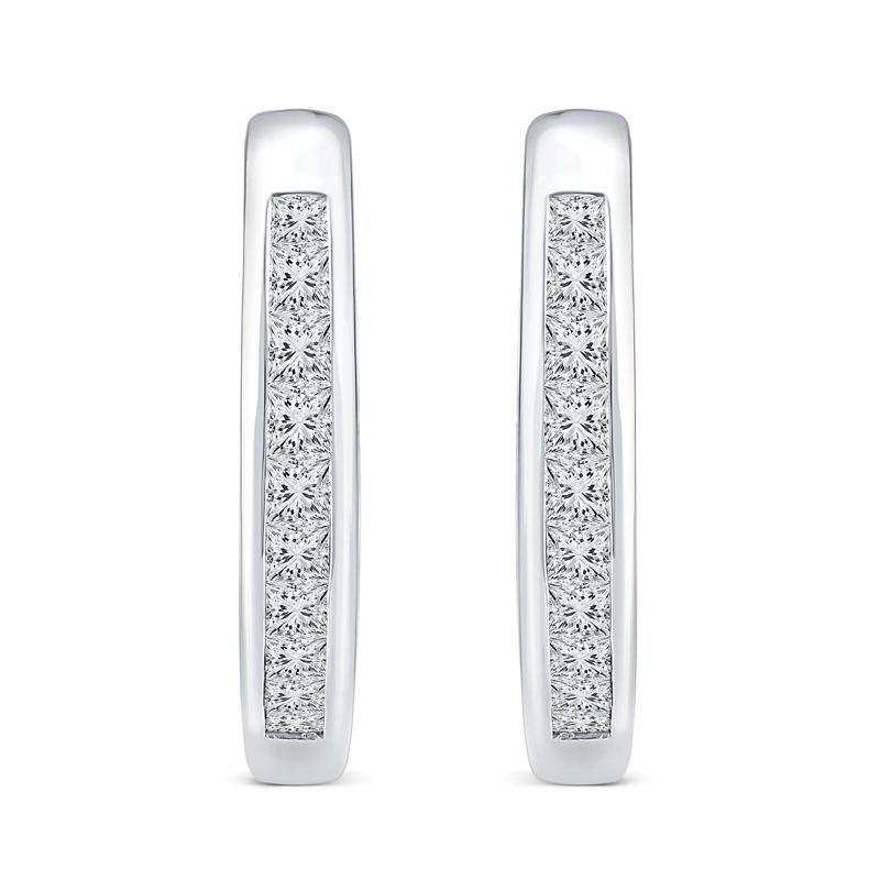 Diamond Channel-Set Hoop Earrings in 10K White Gold &#40;1 ct. tw.&#41; – Image 2 of 2
