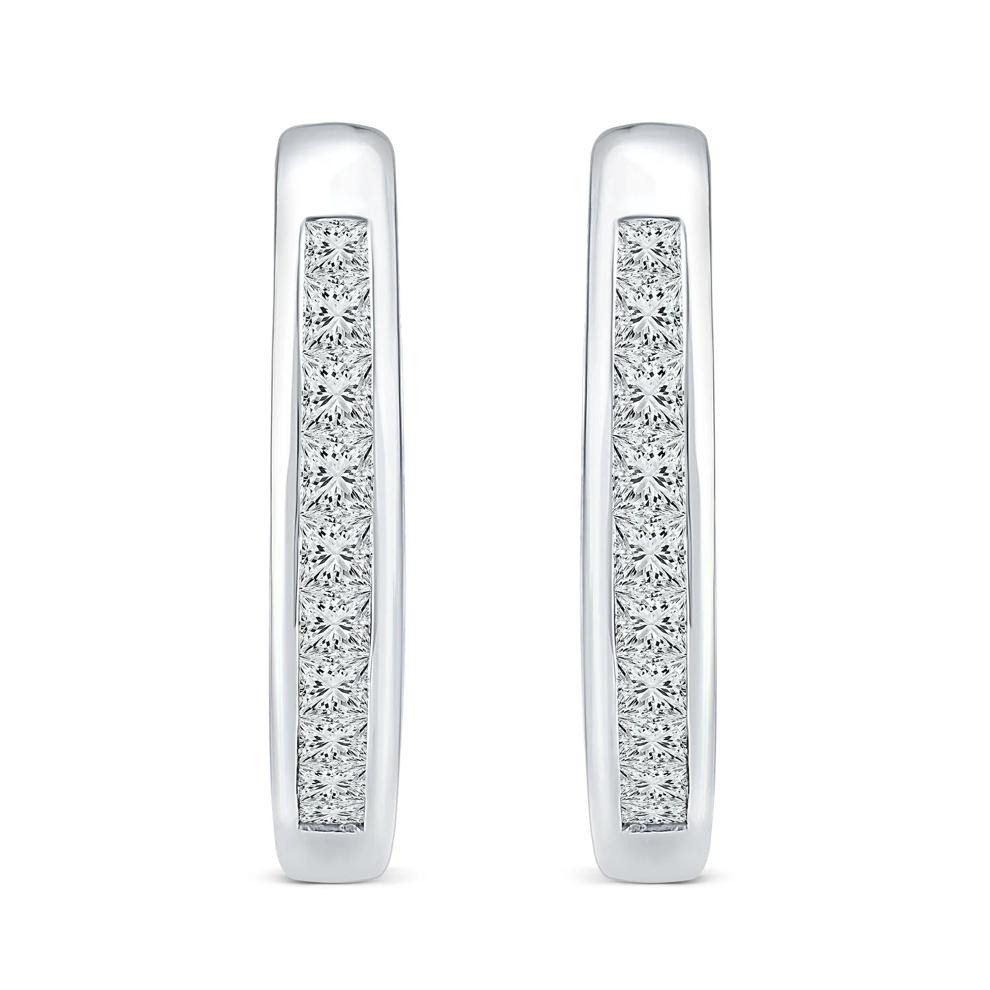 Diamond Channel-Set Hoop Earrings in 10K White Gold (1 ct. tw.) – Image 2 of 2