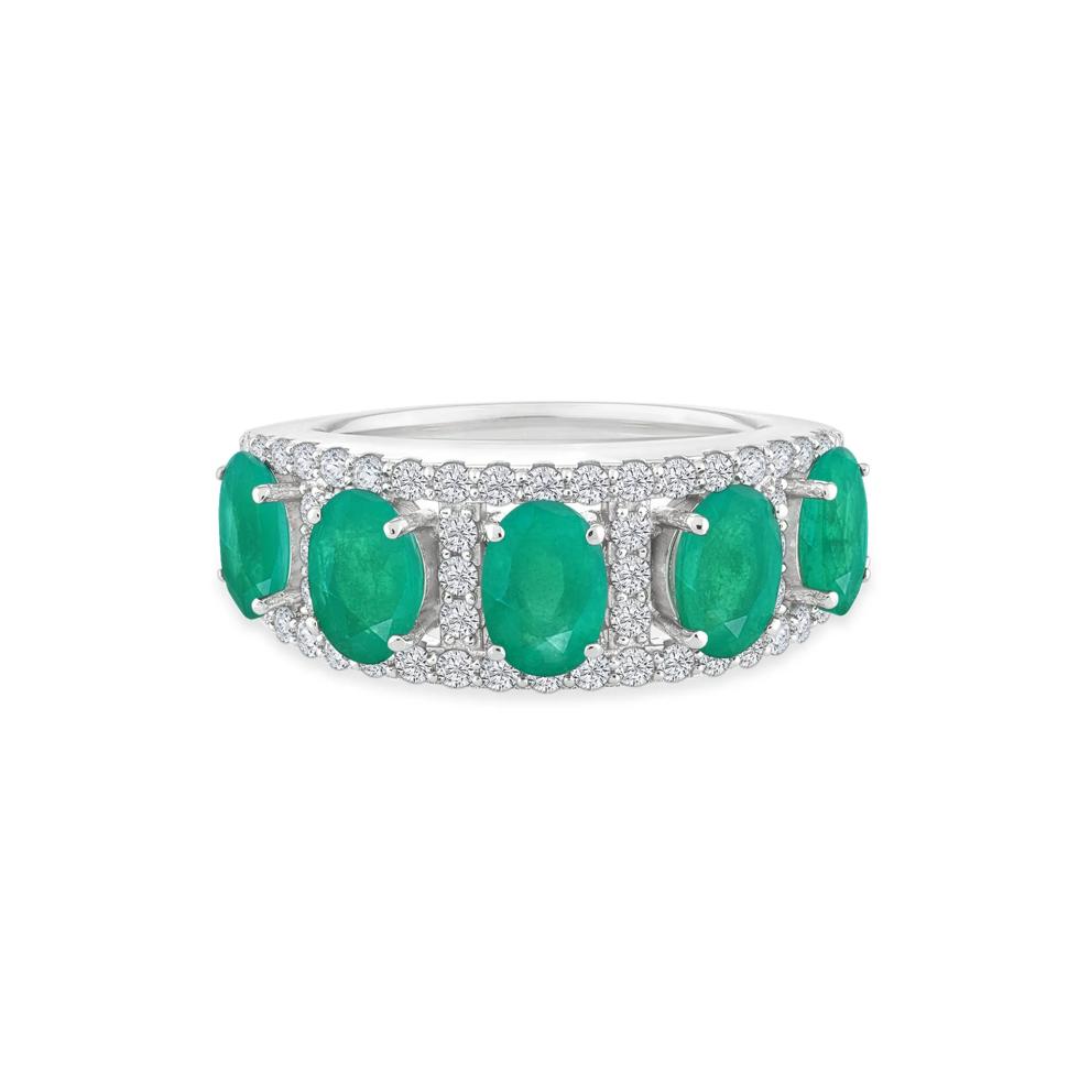 Emerald &amp; Diamond Half Eternity Band in 10K White Gold (1/2 ct. tw.) – Image 1 of 4