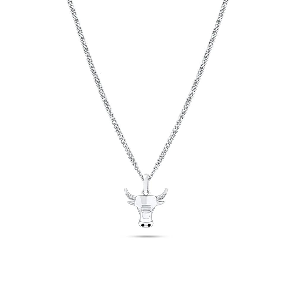 Black &amp; White Diamond Accent Longhorn Pendant Necklace in Sterling Silver – Image 1 of 4