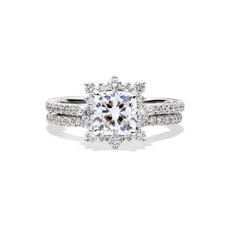 Valentina Cushion-Cut Lab Grown Diamond Halo Bridal Set in 14K White Gold &#40;2 1/4 ct. tw.&#41; – Image 1 of 6