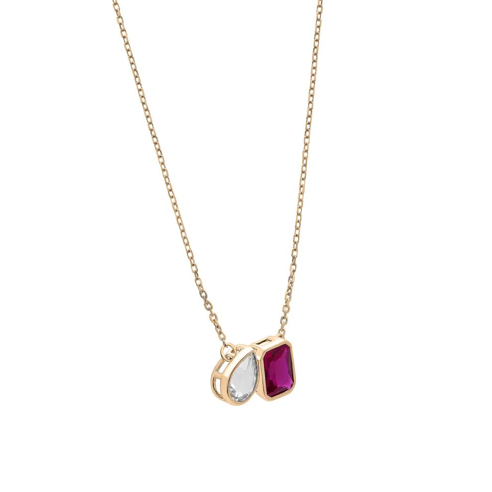 Lab-Created Ruby and Lab-Created White Sapphire Toi et Moi Two-Stone Necklace in Vermeil – Image 2 of 7