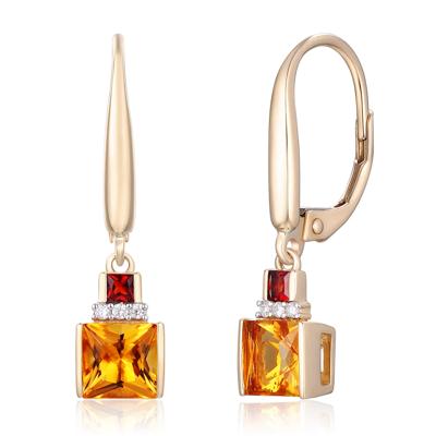 Citrine, Ruby and Diamond Accent Dangle Earrings in 10K Yellow Gold