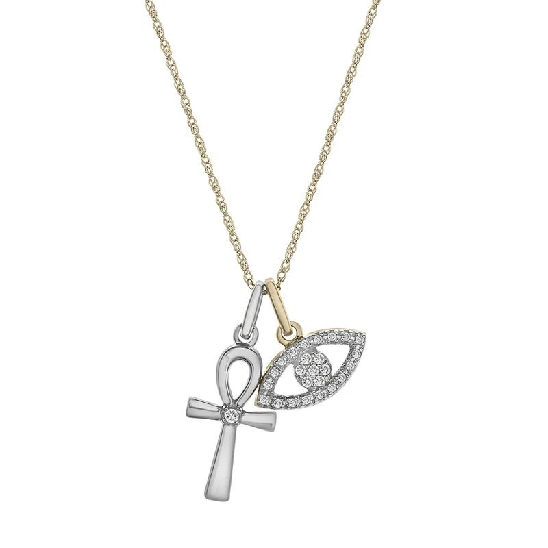 Diamond Evil Eye &amp; Cross Charm Pedant in Sterling Silver &amp; 10K Yellow Gold – Image 1 of 4