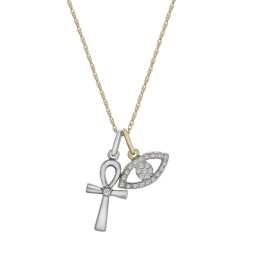 Diamond Evil Eye &amp; Cross Charm Pedant in Sterling Silver &amp; 10K Yellow Gold – Image 1 of 4