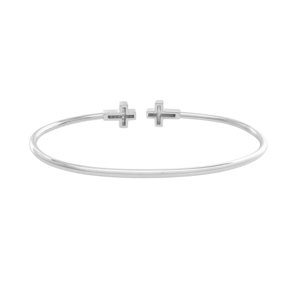 Diamond Accent Double Cross Open Cuff Bangle Bracelet in Sterling Silver – Image 2 of 2